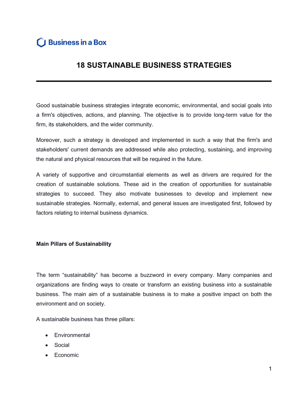 Business-in-a-Box's Sustainable Business Strategies Template