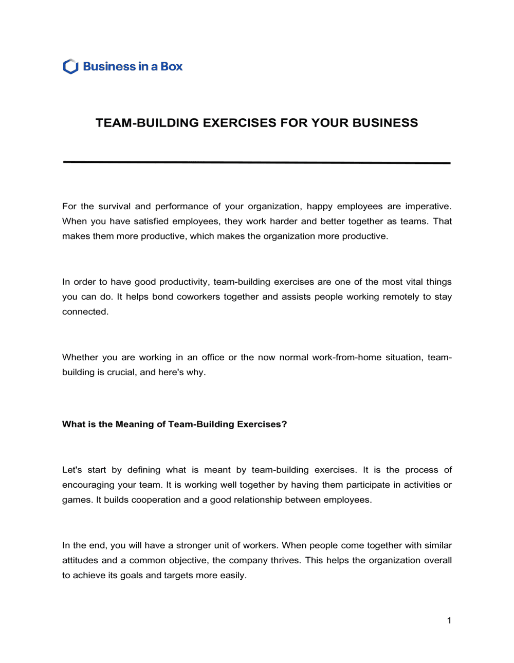 Business-in-a-Box's Team Building Exercises Template