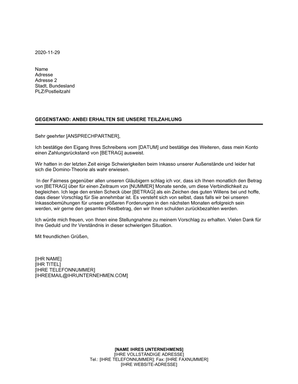 Business-in-a-Box's Teilzahlung an Gläubiger als Zeichen des guten Willens