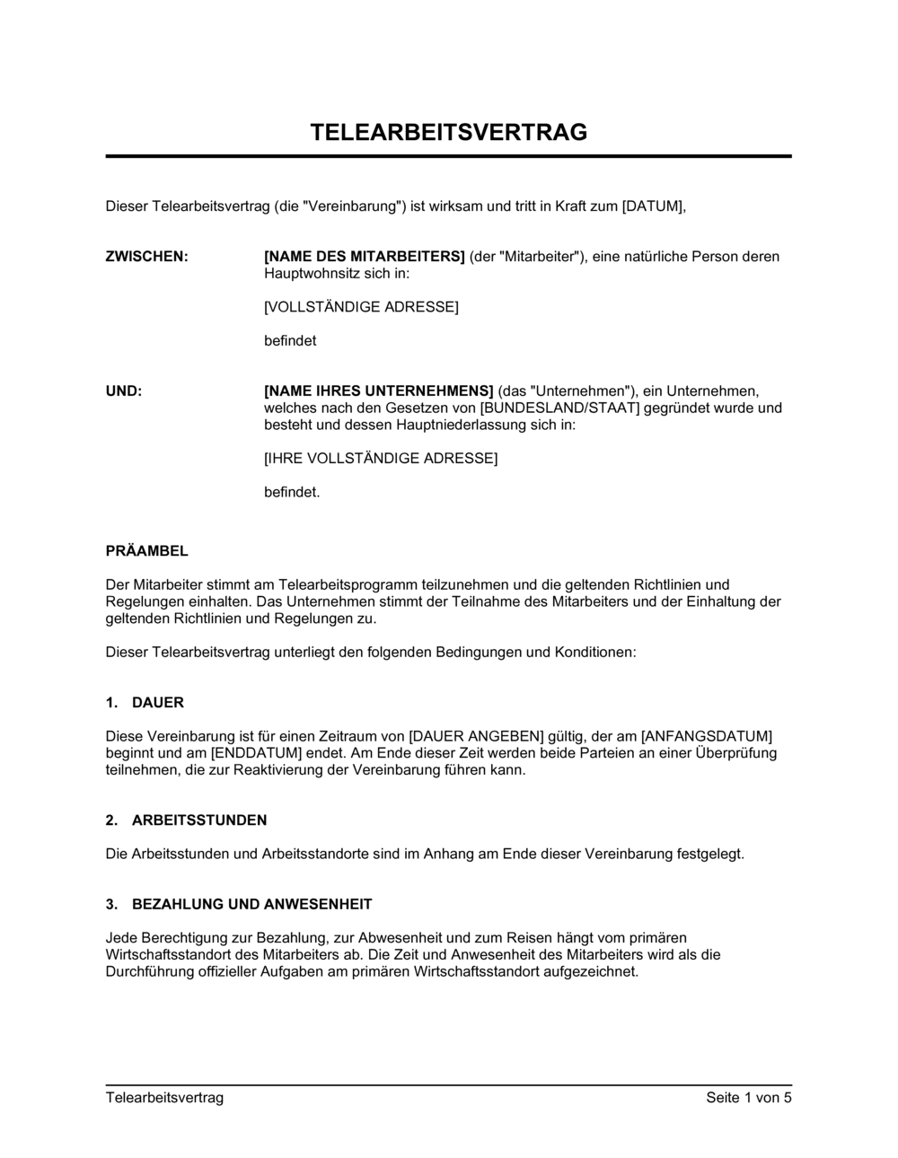 Business-in-a-Box's Telearbeitsvertrag