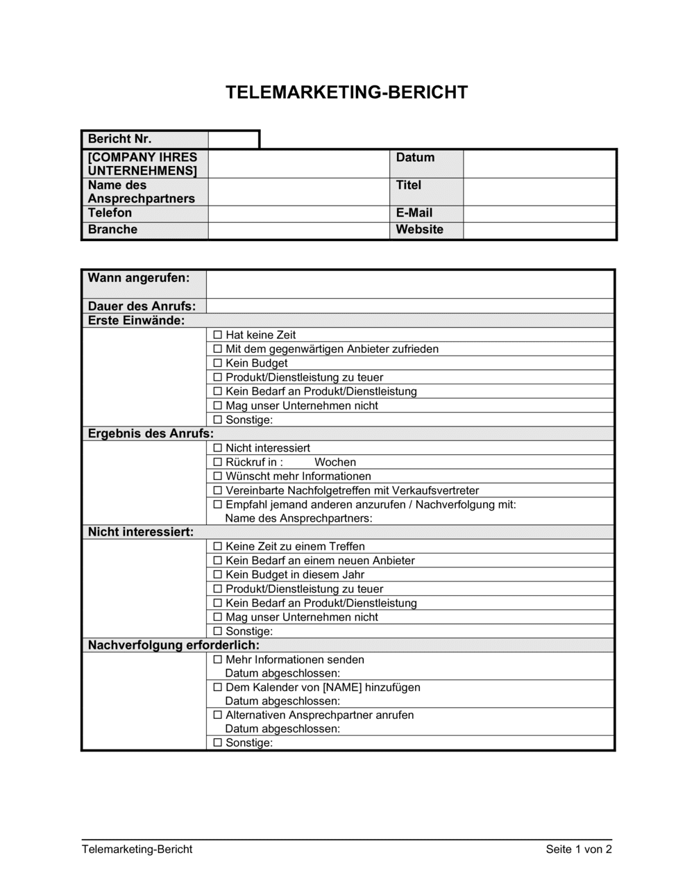 Business-in-a-Box's Telemarketing-Bericht