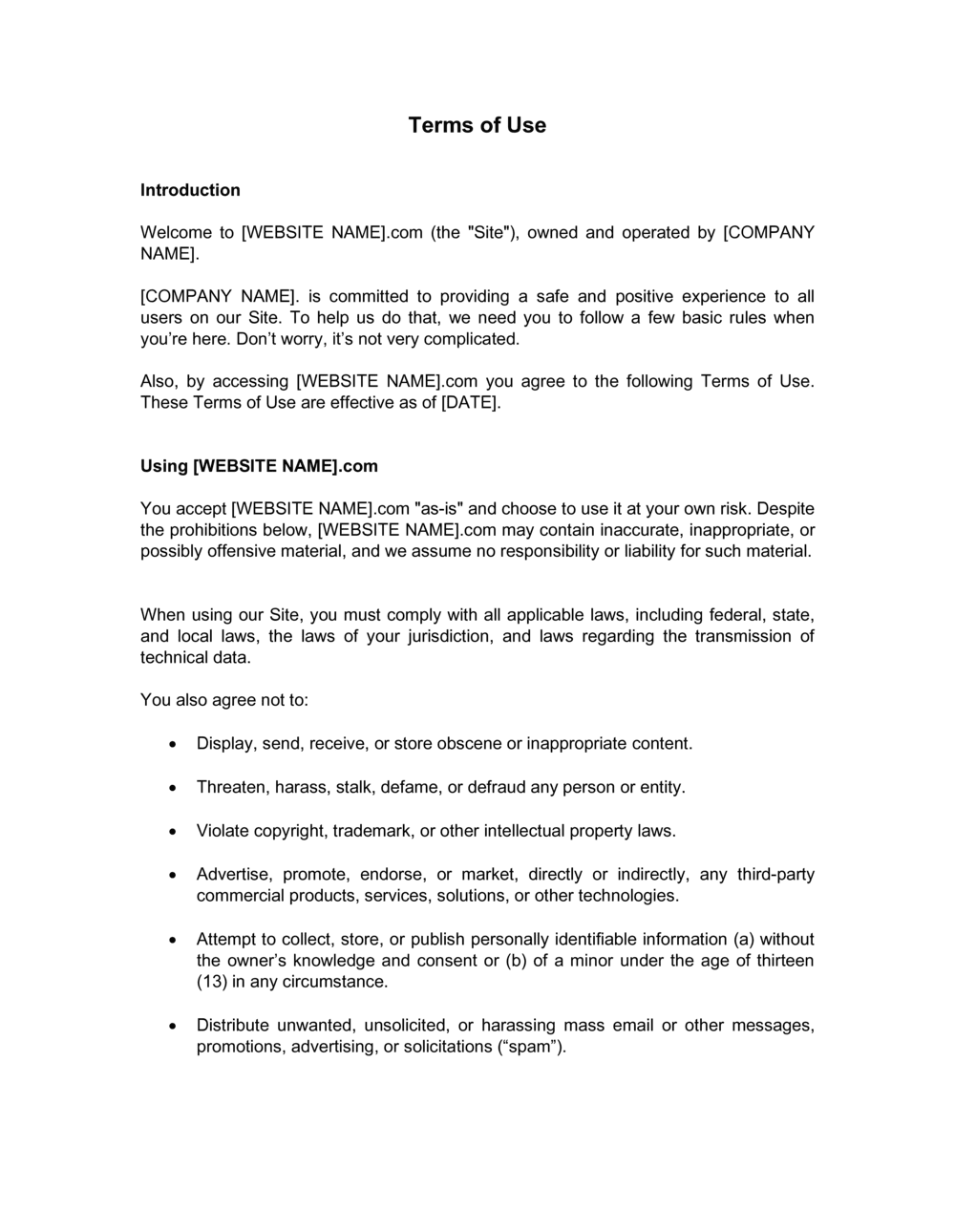 Business-in-a-Box's Term Of Use Template