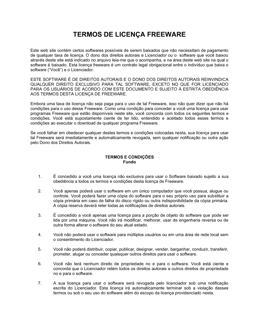 Business-in-a-Box's Termos de Licença Freeware