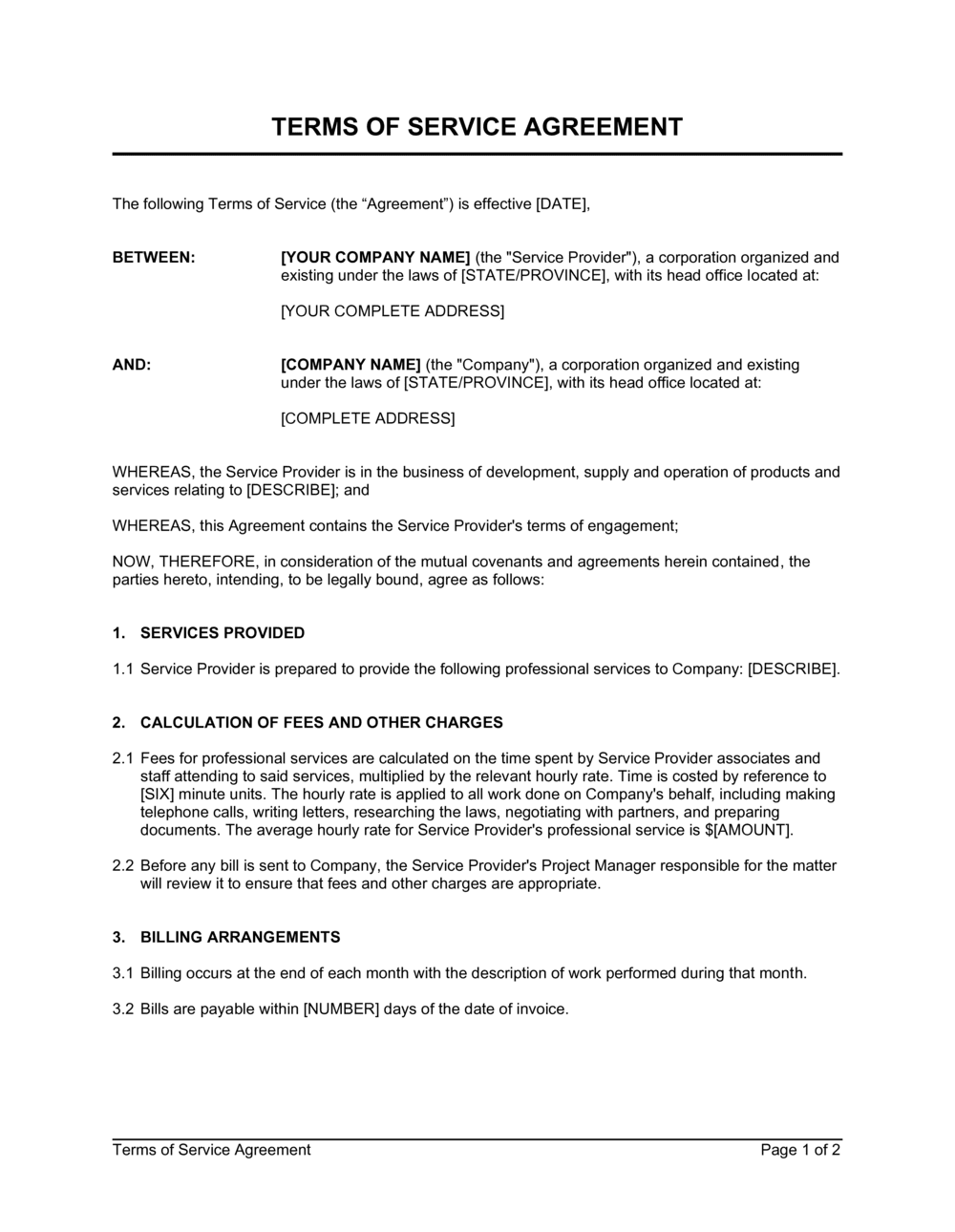 Terms of Service Agreement Template  by Business-in-a-Box™ With Regard To heads of terms agreement template