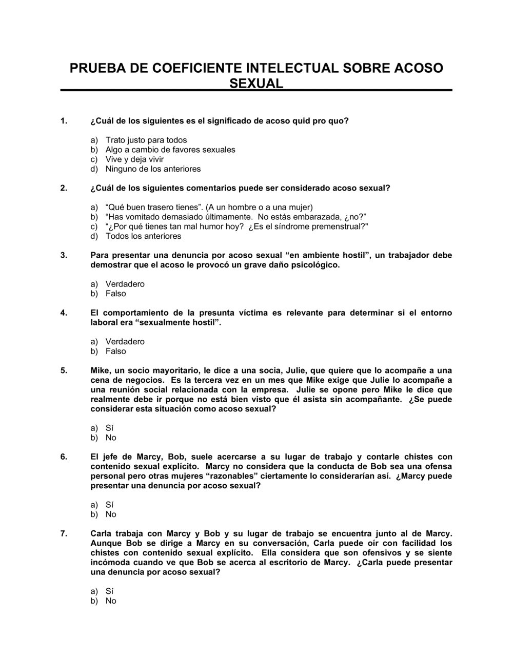 Business-in-a-Box's Test de inteligencia acerca del acoso sexual