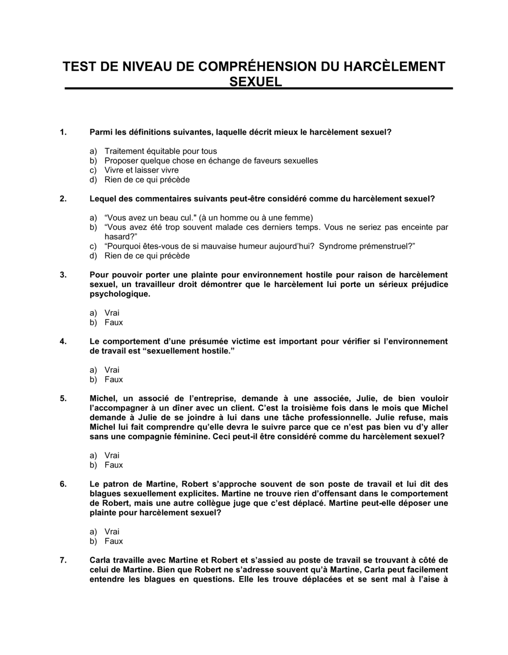 Business-in-a-Box's Test de votre compréhension du harcelement sexuel