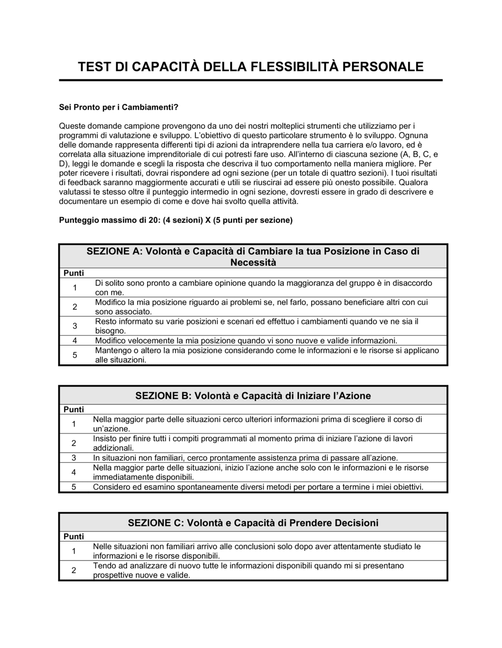 Business-in-a-Box's Test di capacita della flessibilità personale