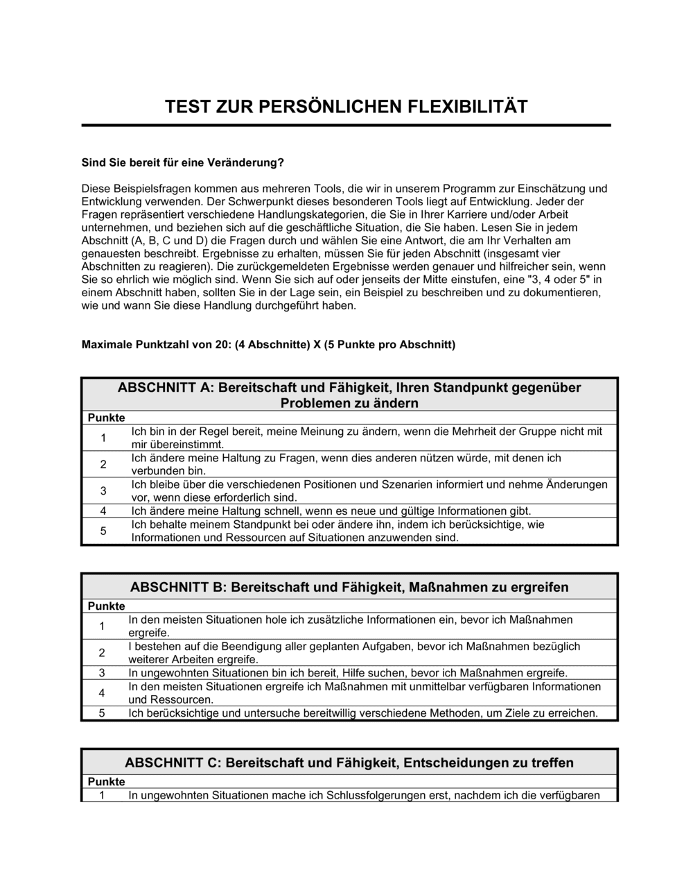 Business-in-a-Box's Test zur persönlichen Flexibilität