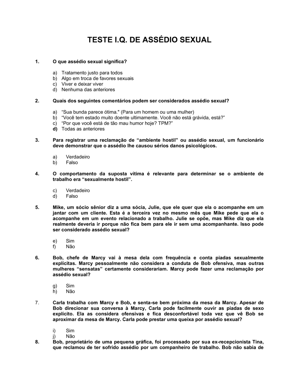 Business-in-a-Box's Teste de IQ de Assédio Sexual