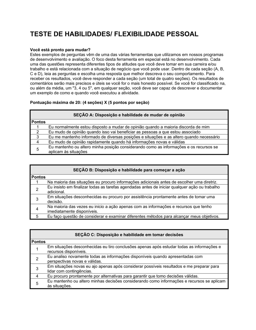 Business-in-a-Box's Teste Habilidades Pessoais Flexíveis