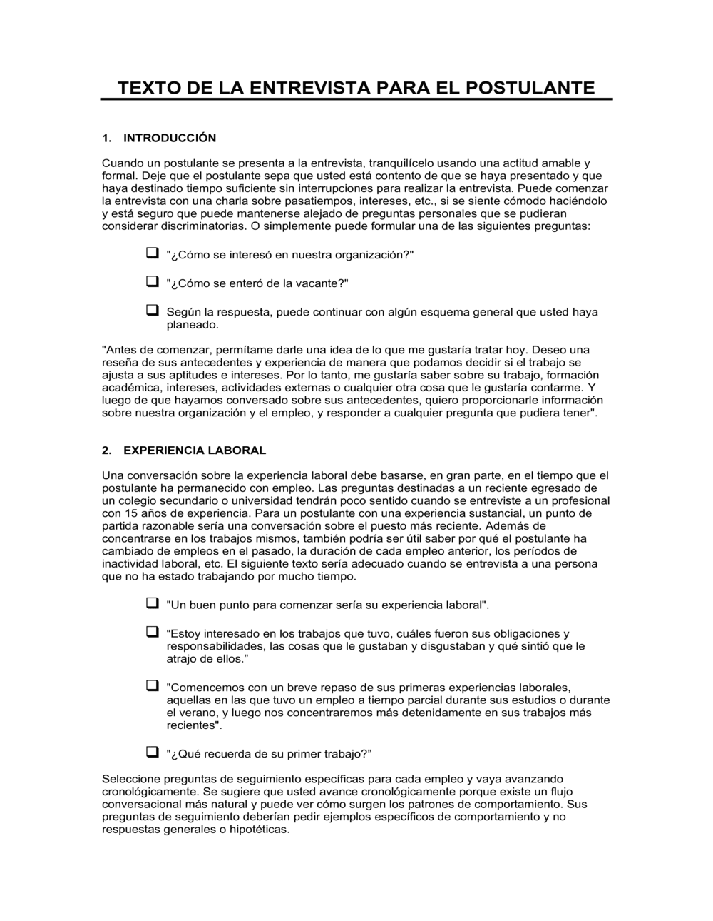 Business-in-a-Box's Texto de la entrevista para solicitante de empleo