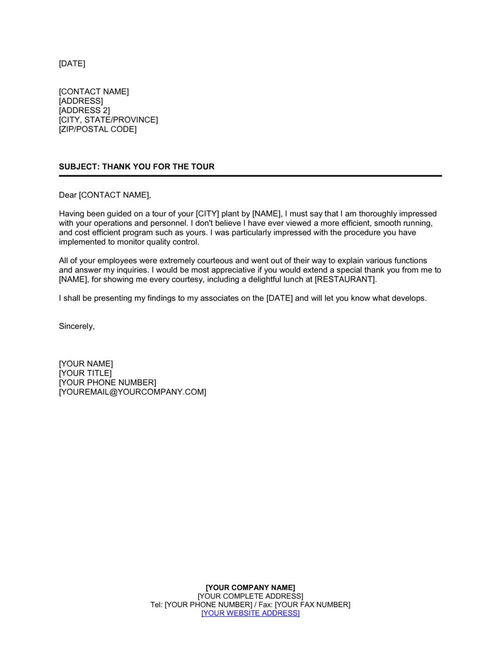 Business-in-a-Box's Thank You for Tour Template