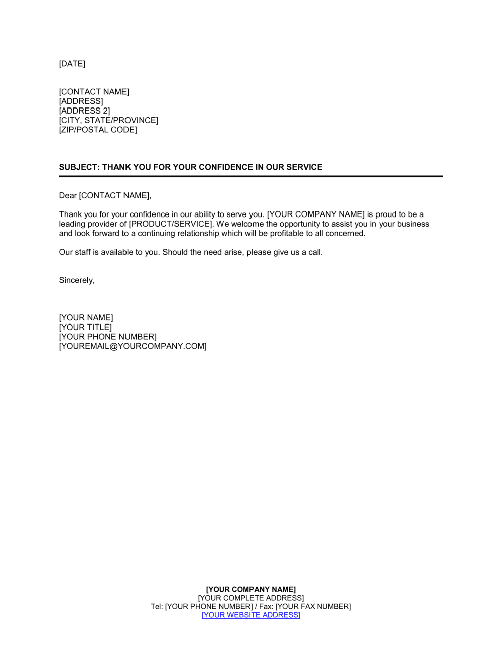 Business-in-a-Box's Thank You for Your Confidence, Service Business Template