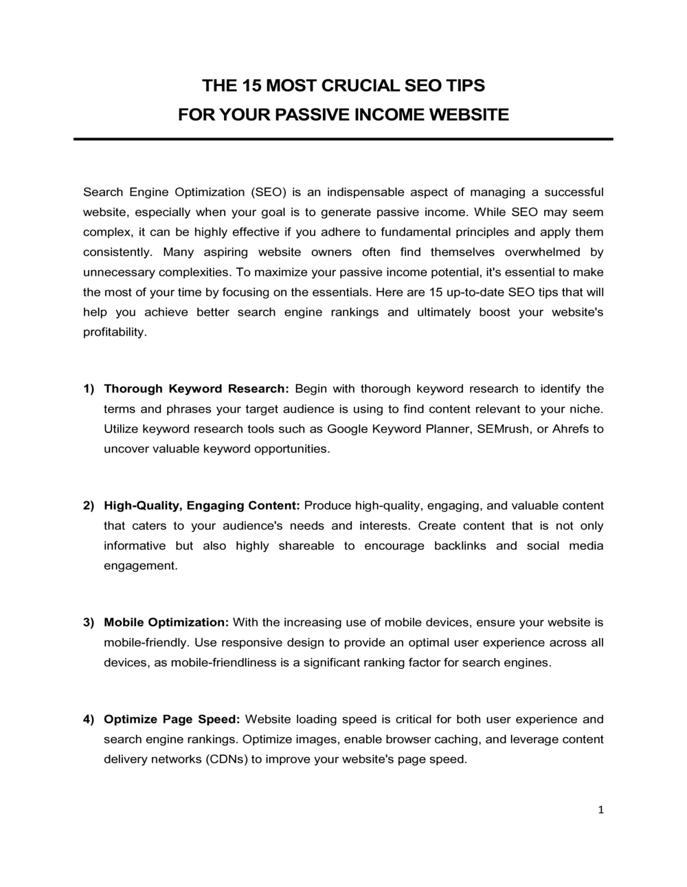 Business-in-a-Box's The 15 Most Crucial SEO Tips For Your Passive Income Website Template