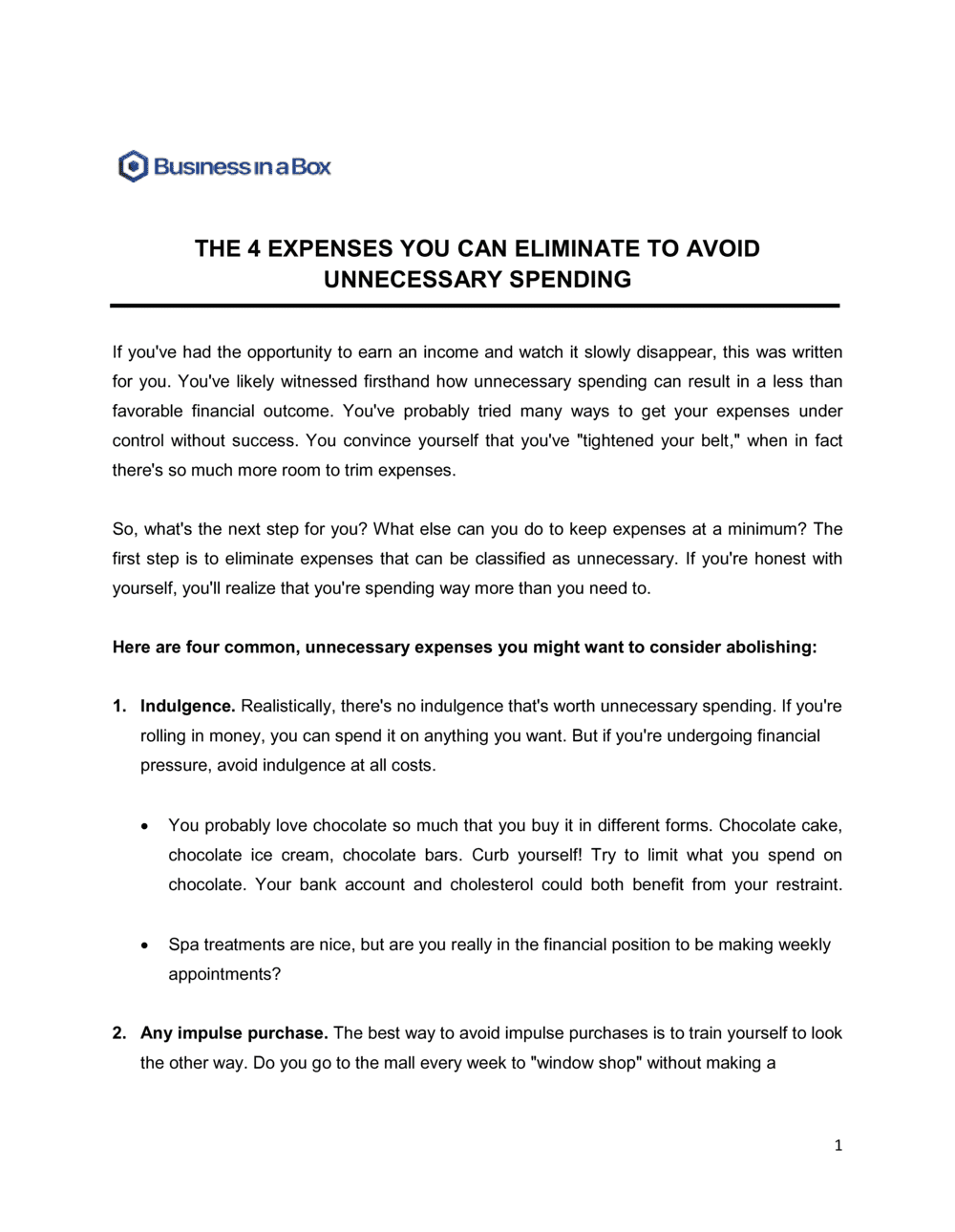 Business-in-a-Box's The 4 Expenses You Can Eliminate To Avoid Unnecessary Spending Template