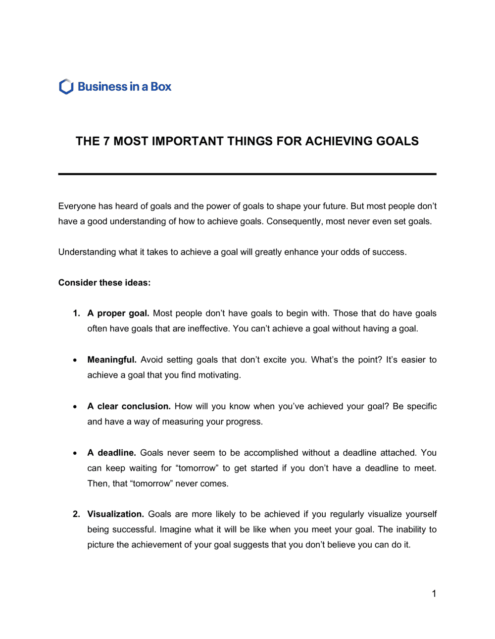 Business-in-a-Box's The 7 Most Important Things For Achieving Goals Template