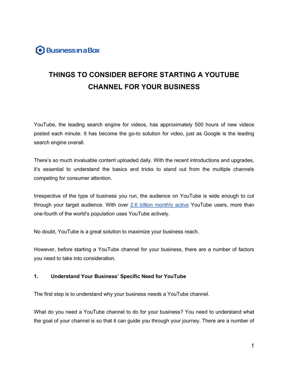 Business-in-a-Box's Things To Consider Before Starting A Youtube Channel For Your Business Template