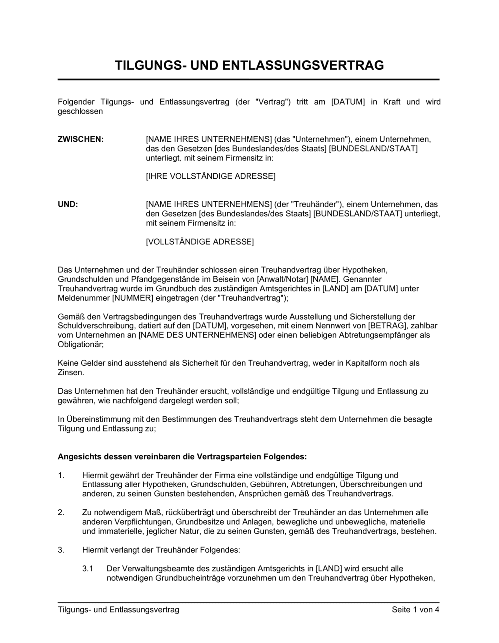 Business-in-a-Box's Tilgungs- und Entlassungsvertrag