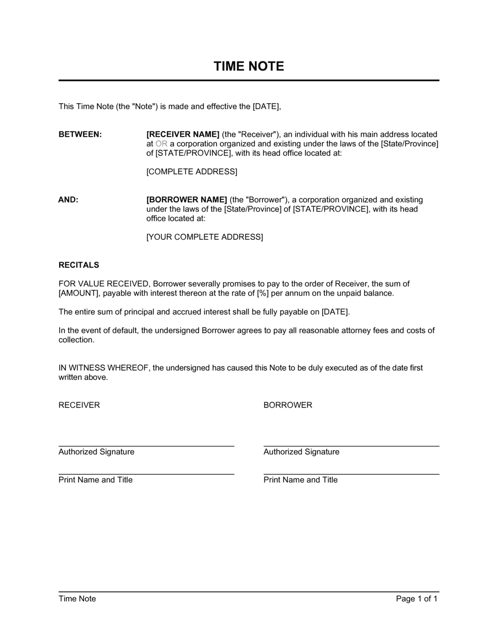 Business-in-a-Box's Time Note Template