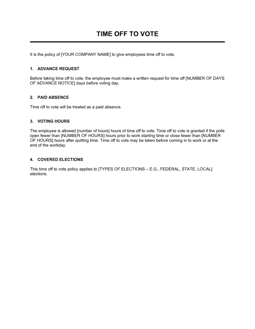 Time Off To Vote Policy Template By Business in a Box 