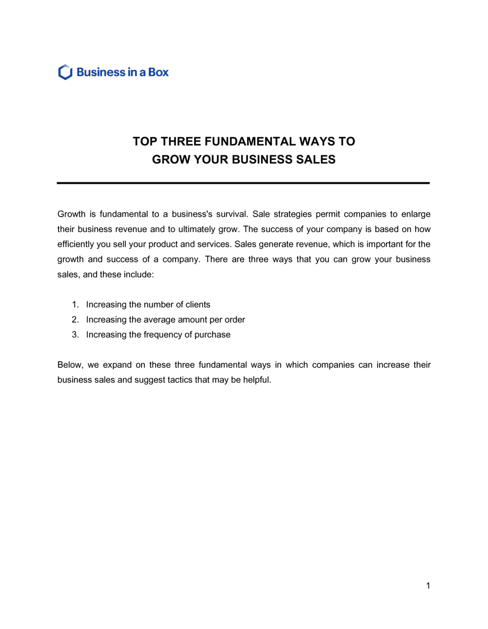 Business-in-a-Box's Top 3 Fundamental Ways To Grow Your Business Template