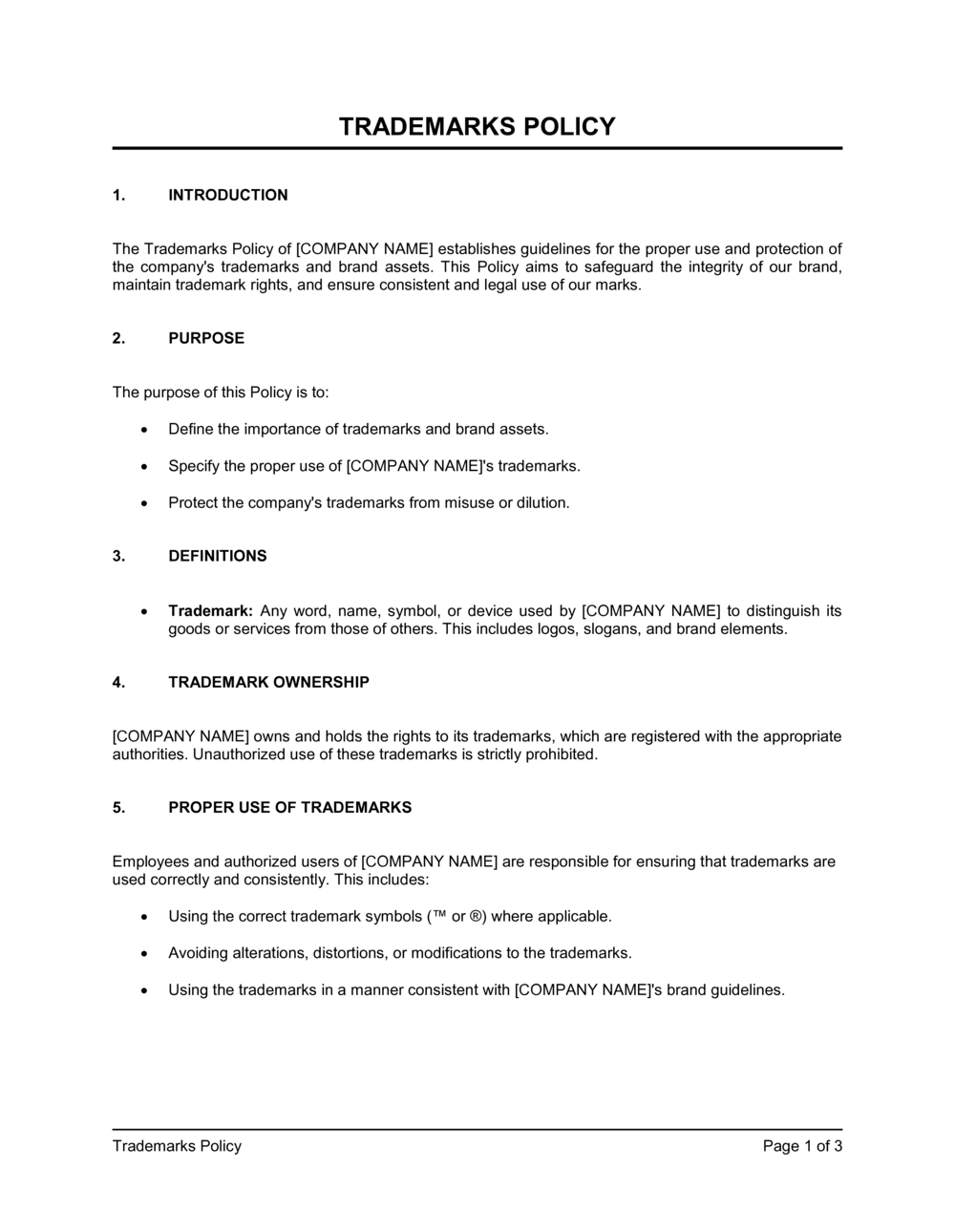 Business-in-a-Box's Trademarks Policy Template