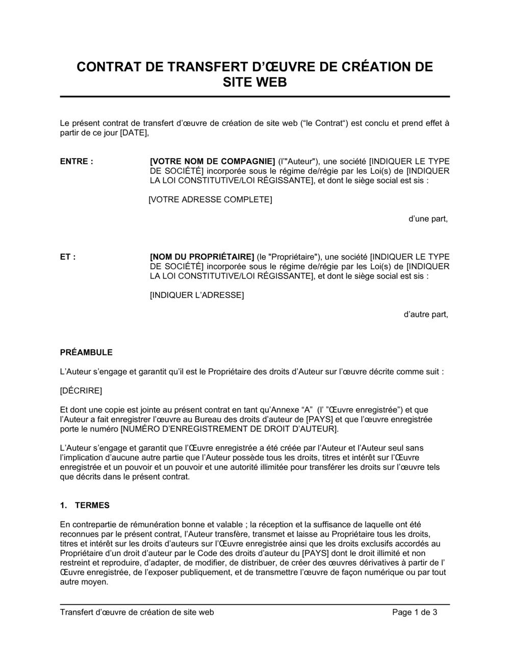 Business-in-a-Box's Transfert d'oeuvre de création de site web