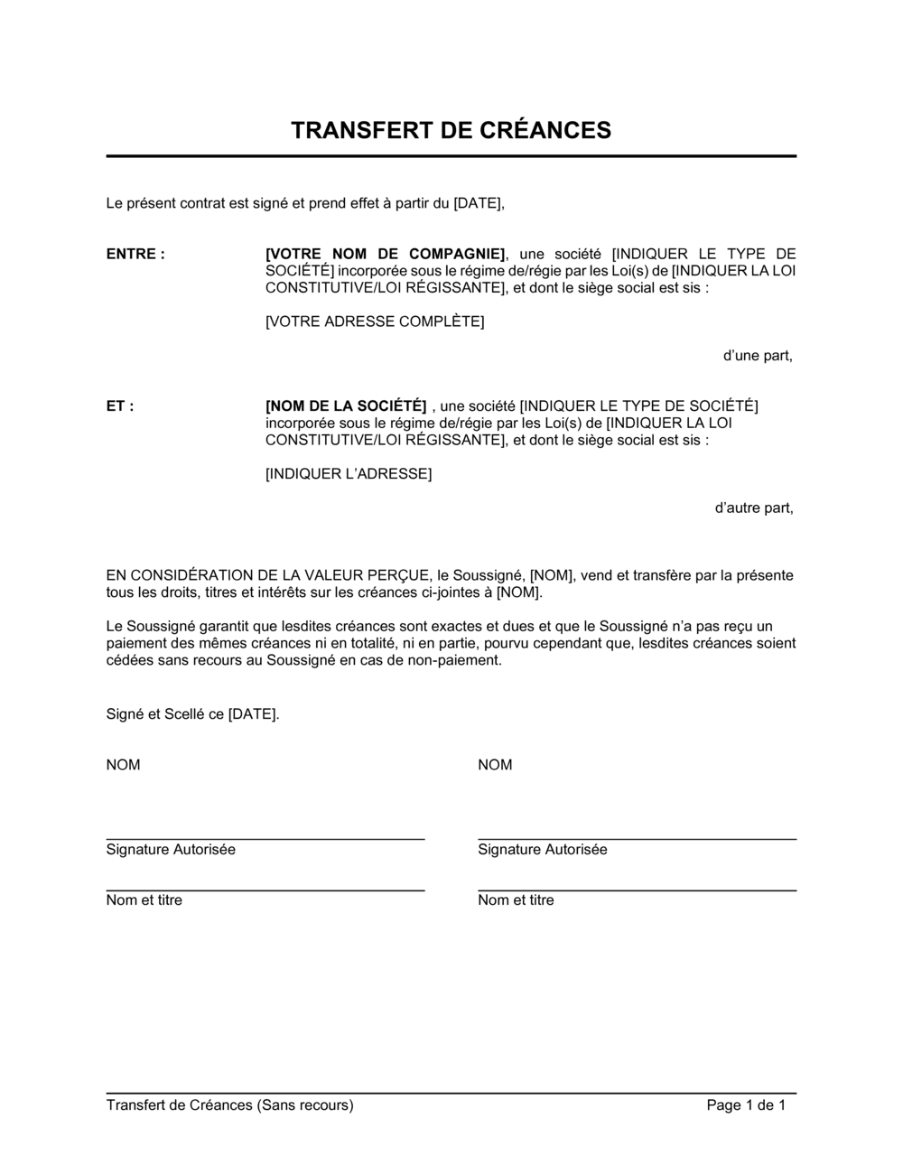 Business-in-a-Box's Transfert de créance Sans recours