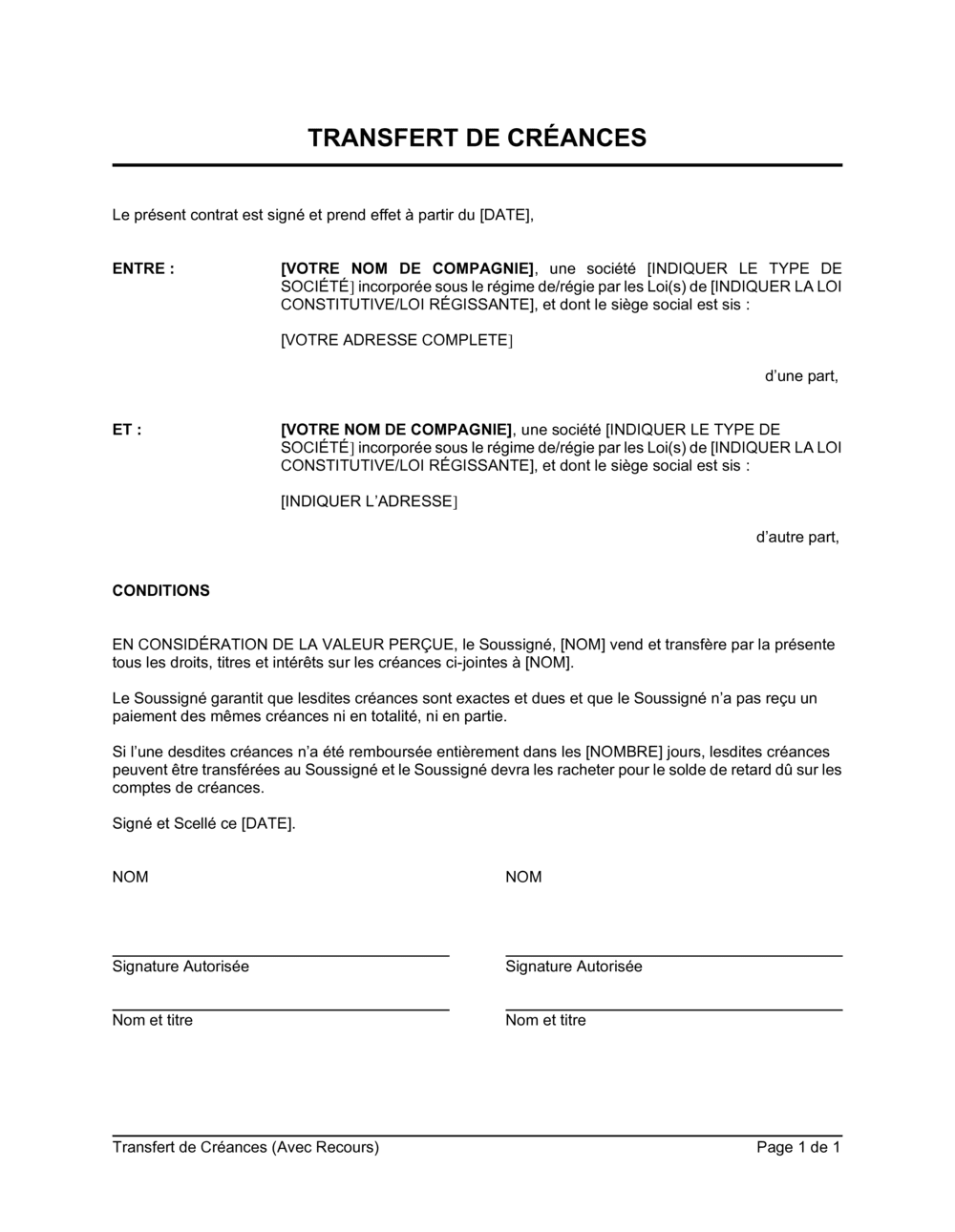 Business-in-a-Box's Transfert de créances Avec recours