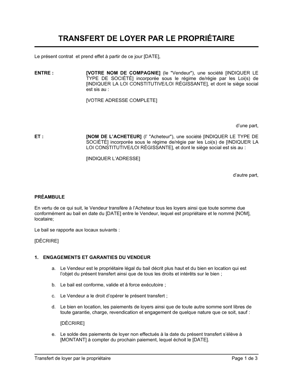 Business-in-a-Box's Transfert de loyer par un propriétaire