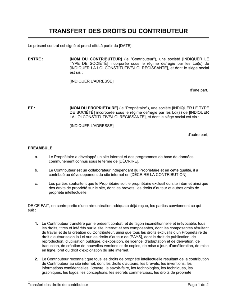 Business-in-a-Box's Transfert des droits de contributeur