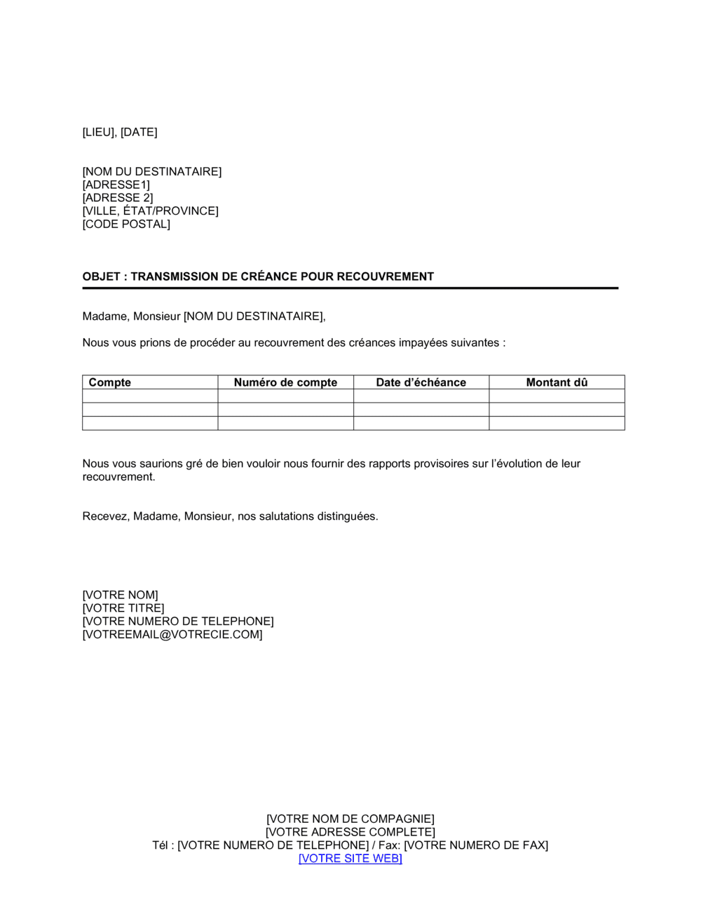 Business-in-a-Box's Transmission de compte de créances pour recouvrement