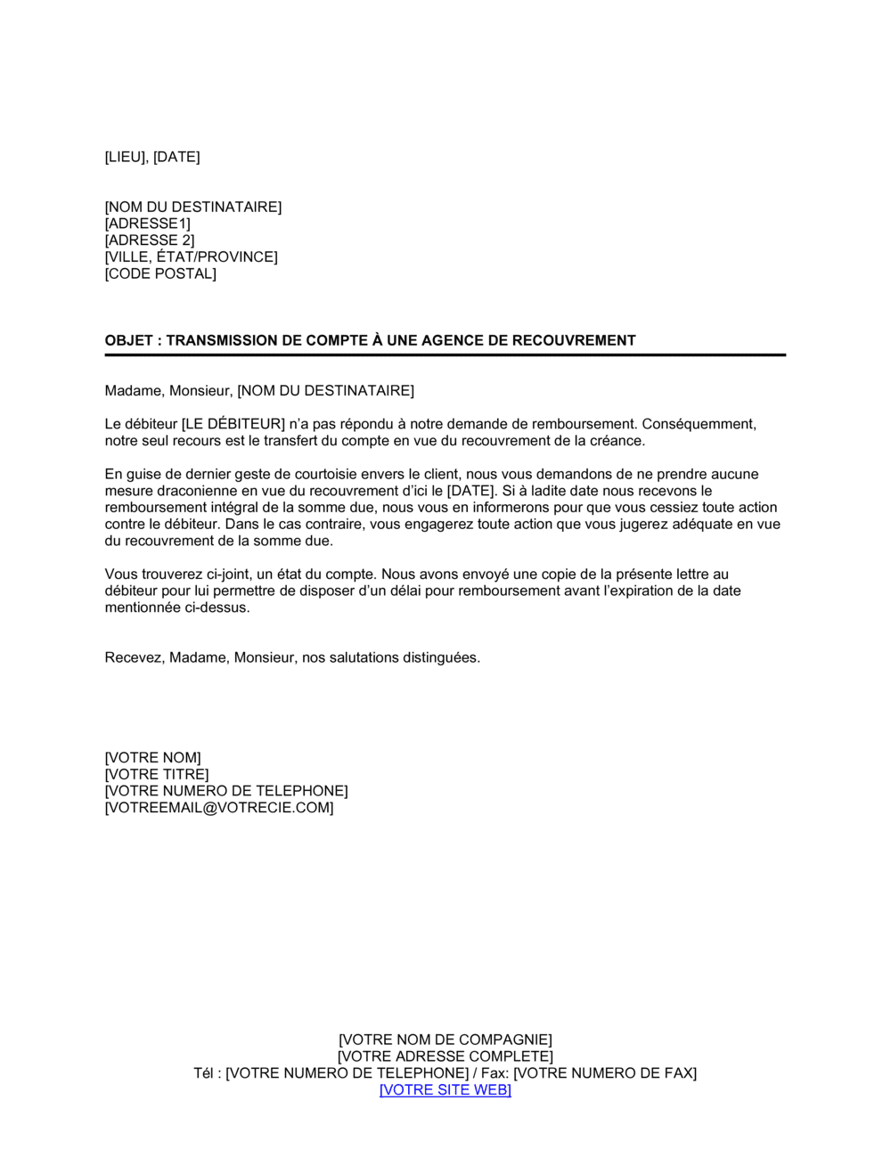 Business-in-a-Box's Transmission de compte de créances à une agence pour recouvrement