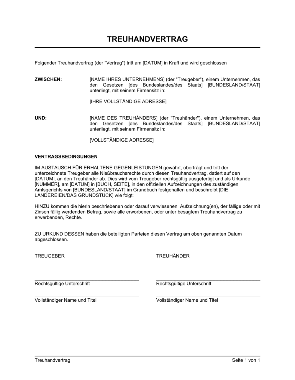 Business-in-a-Box's Treuhandvertrag