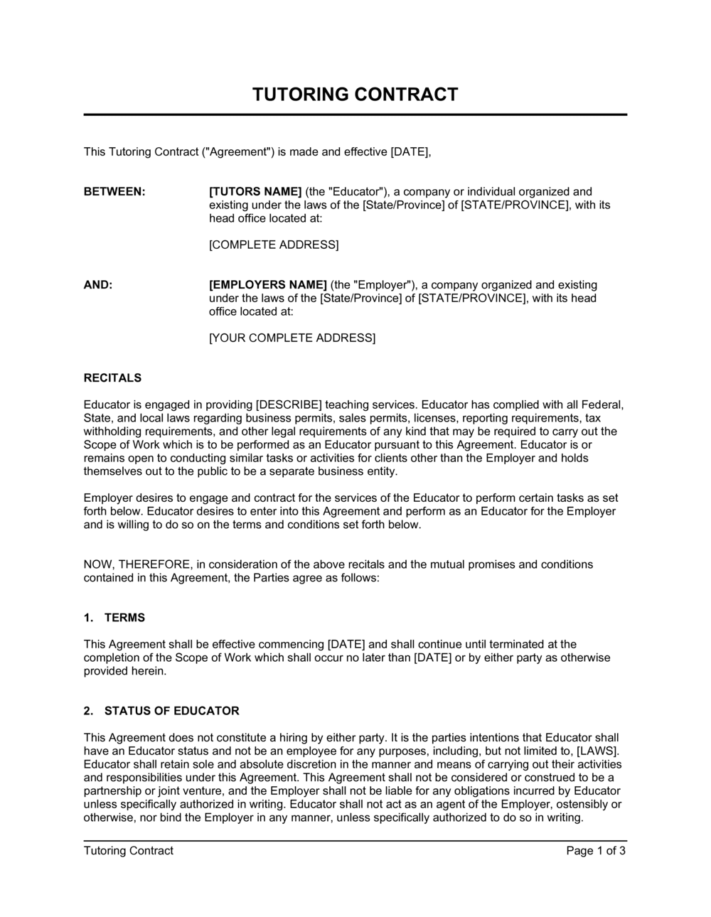 Tutoring Contract Template (Download)