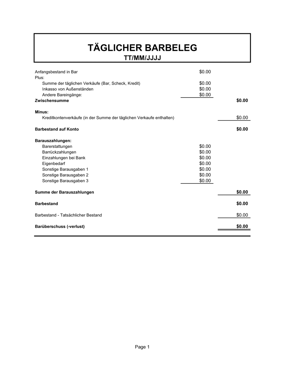 Business-in-a-Box's Täglicher Barbeleg