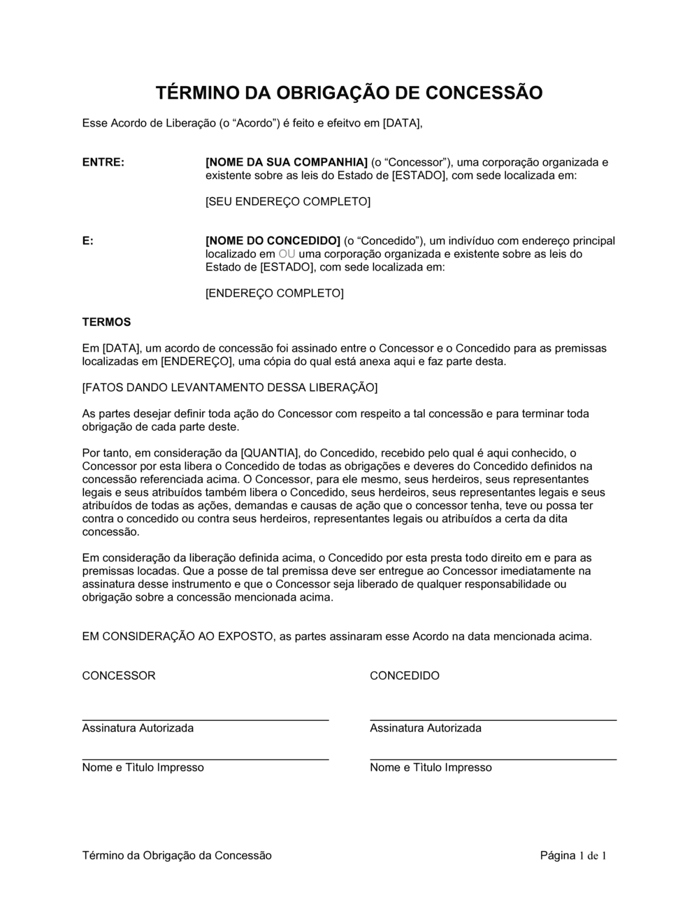 Business-in-a-Box's Término da Obrigação de Concessão