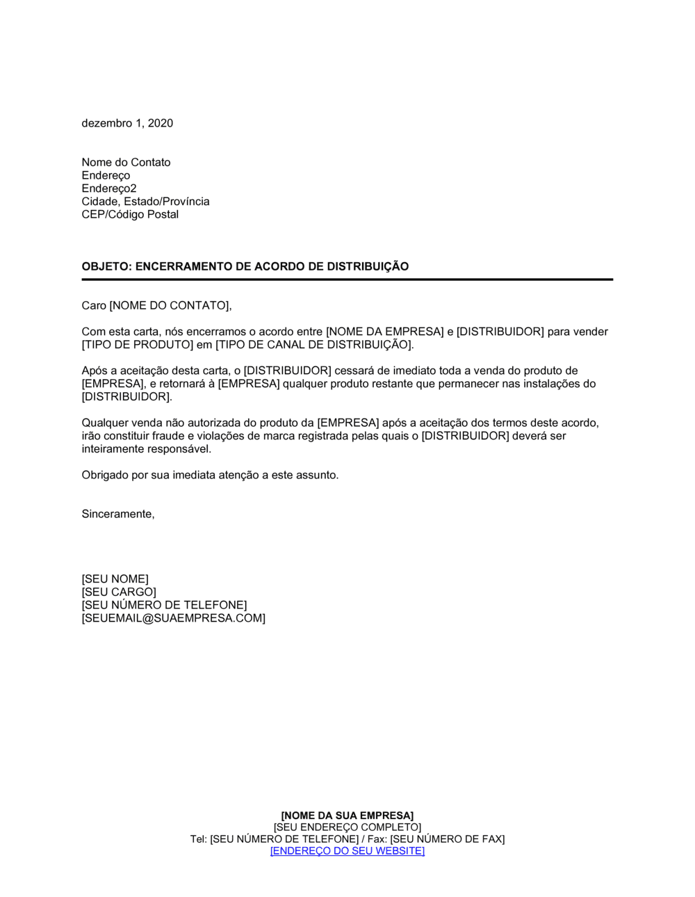 Business-in-a-Box's Término de Acordo de Distribuição