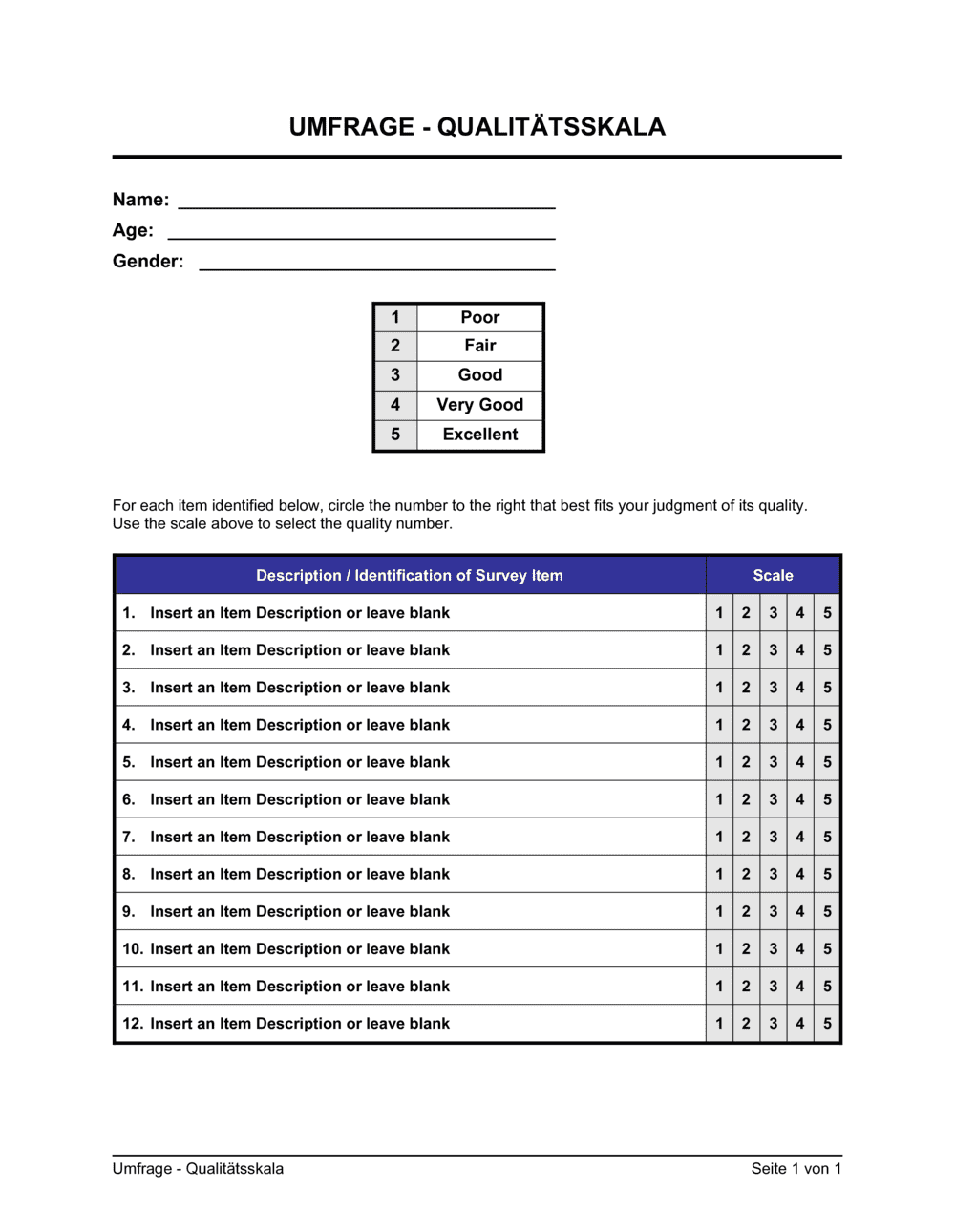 Business-in-a-Box's Umfrage - Qualitätsskala