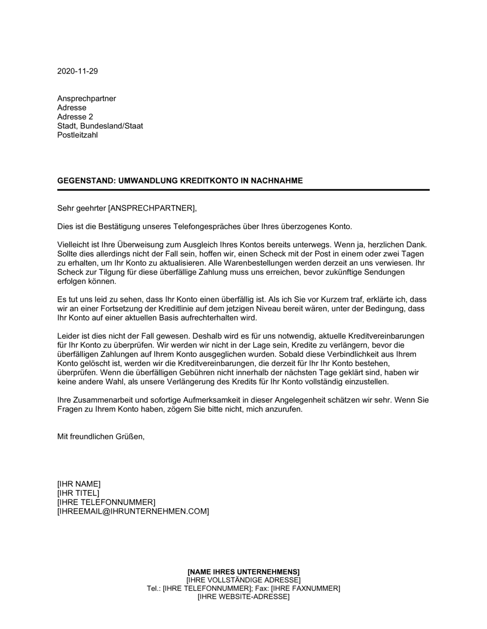 Business-in-a-Box's Umwandlung Kreditkonto in Nachnahme