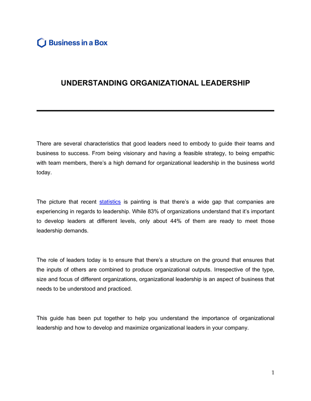 Business-in-a-Box's Understanding Organizational Leadership Template