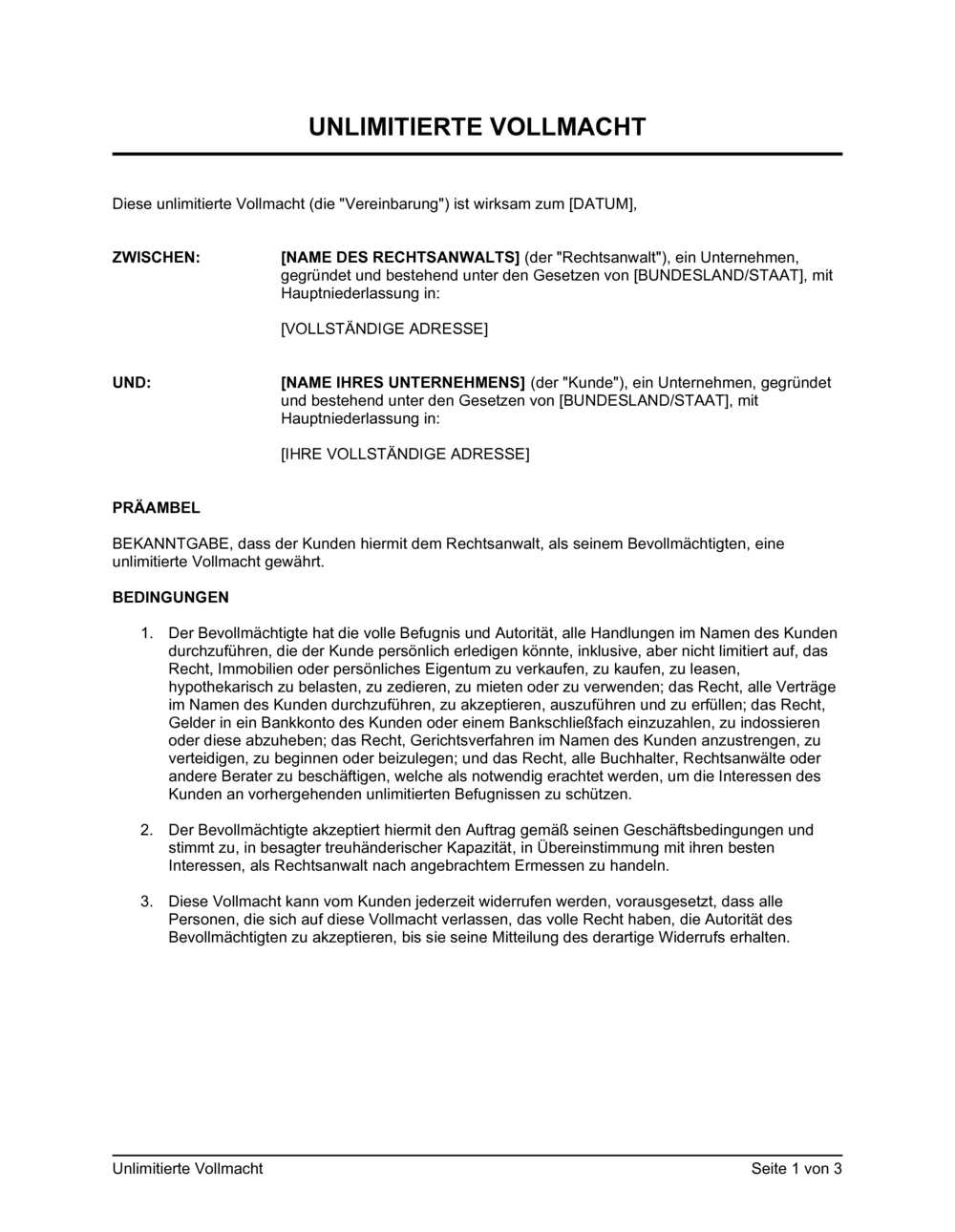 Business-in-a-Box's Unlimitierte Vollmacht