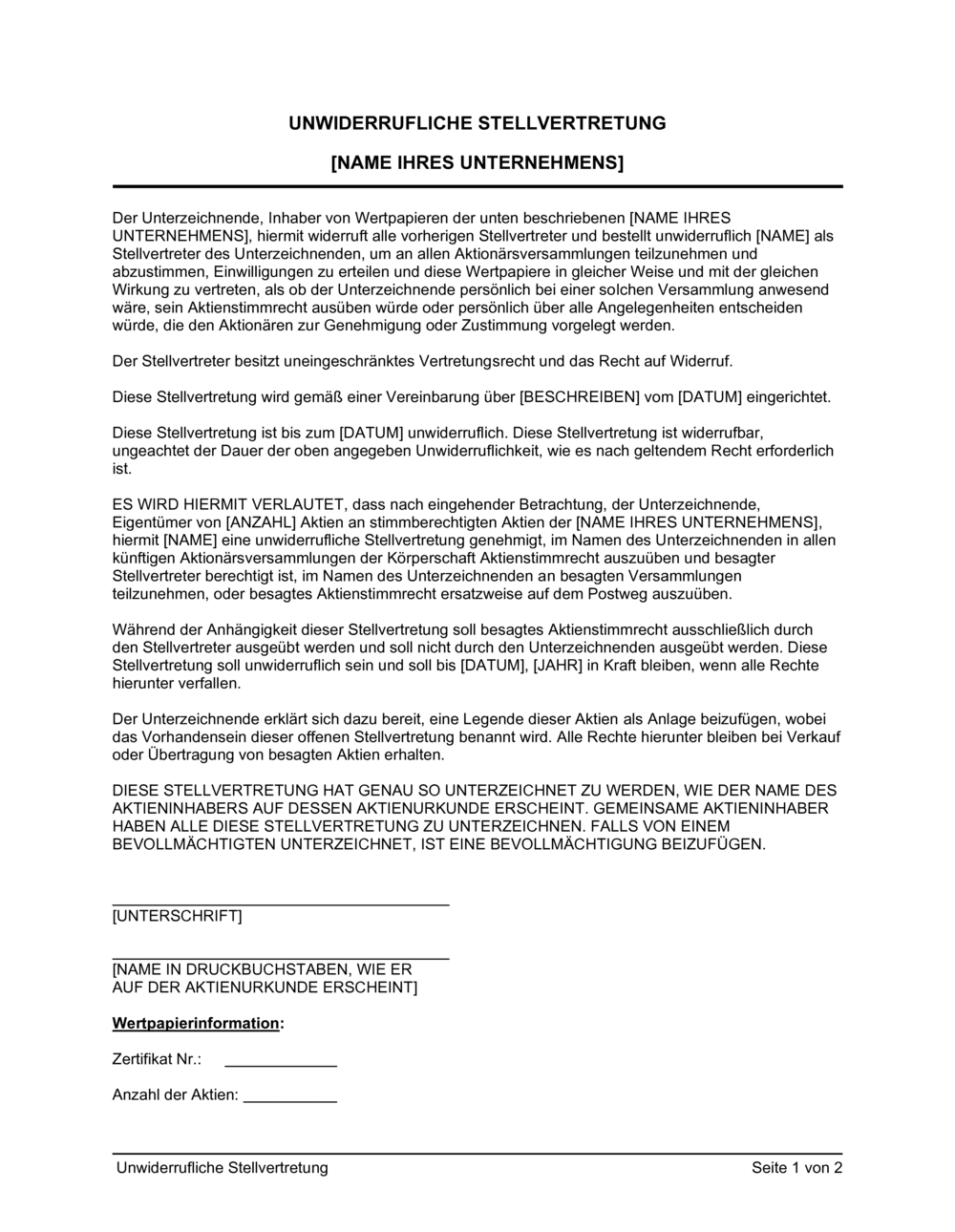 Business-in-a-Box's Unwiderrufliche Stellvertretung