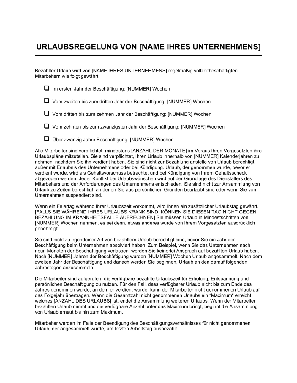 Business-in-a-Box's Urlaubsregelung