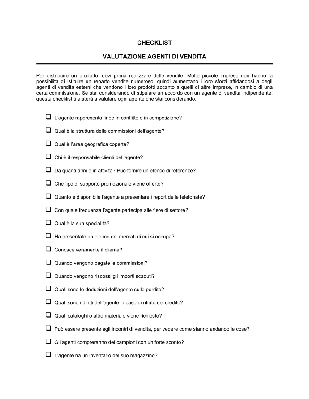 Business-in-a-Box's Valutazione agenti di vendita