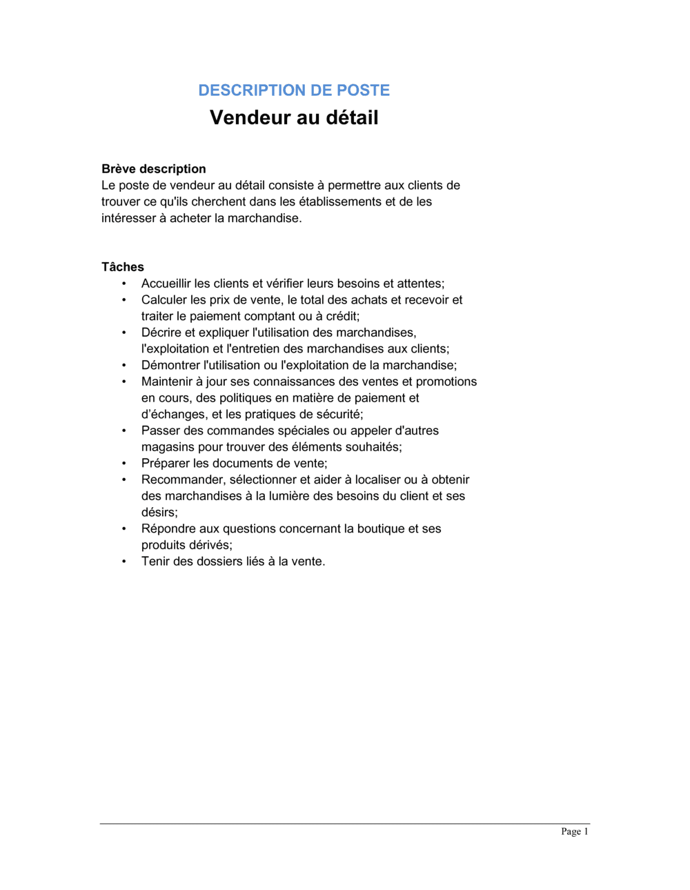 Business-in-a-Box's Vendeur au détail Description de poste