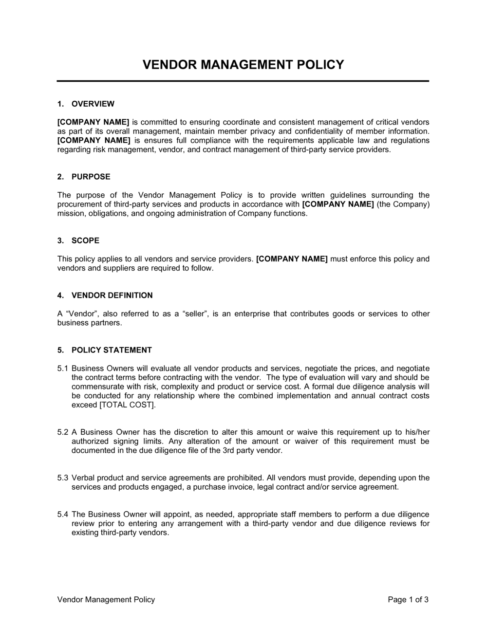 vendor-management-policy-template-pdf