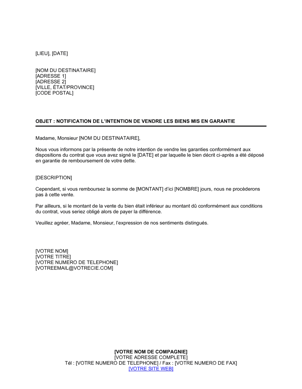 Business-in-a-Box's Vente de biens mis en garantie