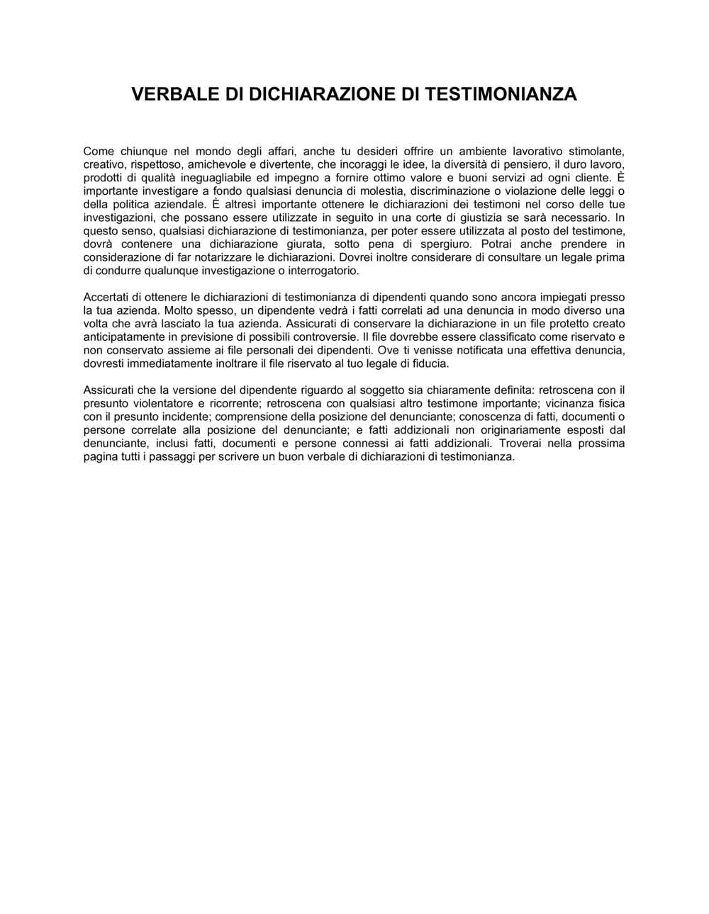 Business-in-a-Box's Verbale di dichiarazione di testimonianza