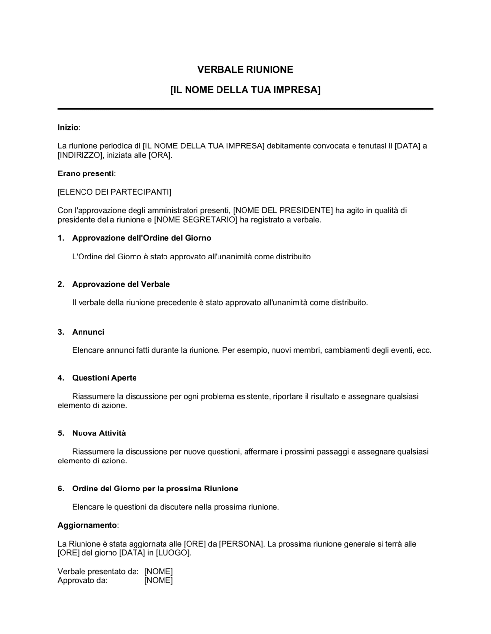 Business-in-a-Box's Verbale di riunione formale